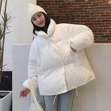 Load image into Gallery viewer, Estilo coreano 2019 jaqueta de inverno das mulheres gola sólida preto branco feminino para baixo casaco solto oversized curto parka