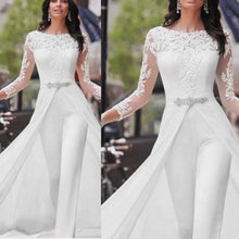 Load image into Gallery viewer, Elegant Women Party Jumpsuits Lace Appliques Patchwork Long Pant Rompers Female Autumn Wedding Prom Sexy Slim Overalls Jumpsuit
