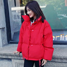 Load image into Gallery viewer, Estilo coreano 2019 jaqueta de inverno das mulheres gola sólida preto branco feminino para baixo casaco solto oversized curto parka
